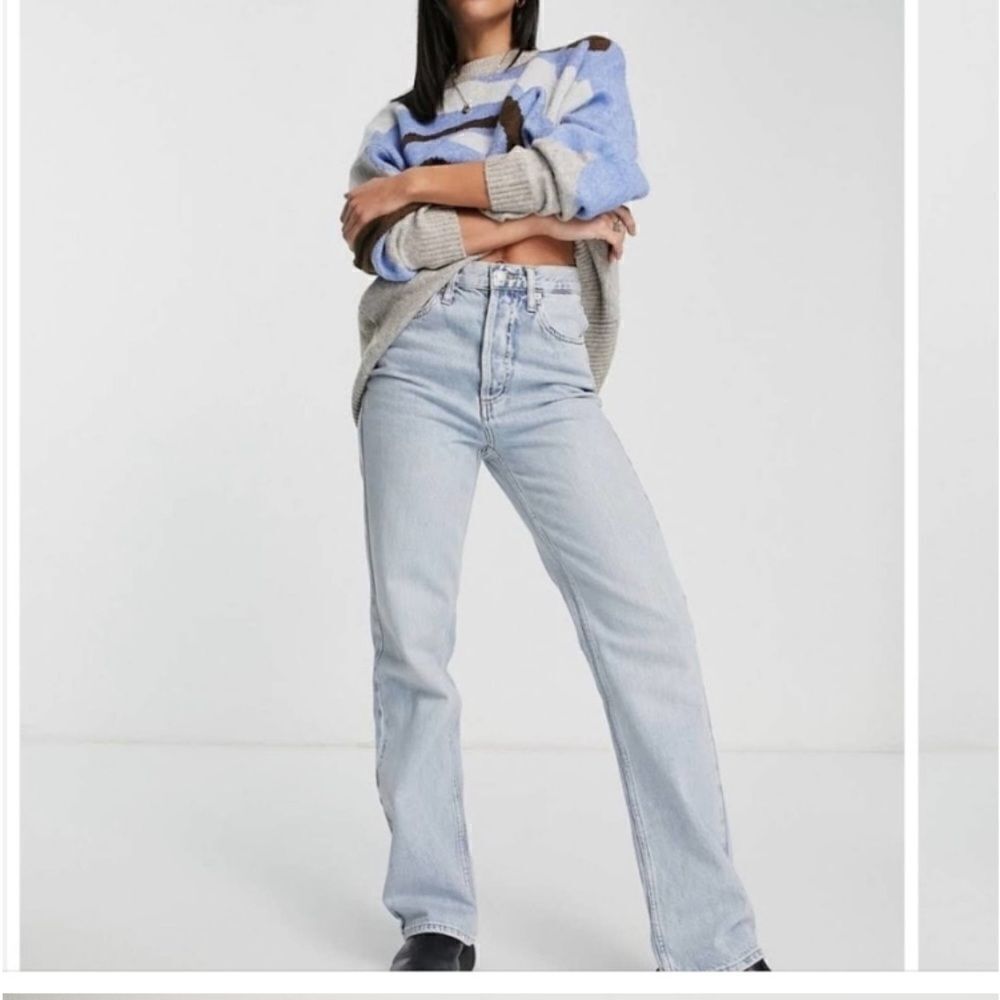 Topshop High-Waisted Light Wash Straight Leg Jeans Size 8
